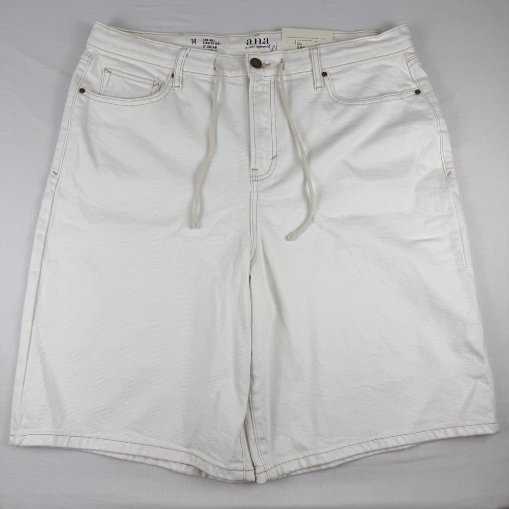 Ana A New Approach Women's Low-rise Slouchy Jort, 11" Inseam,  White Size 14 NWT